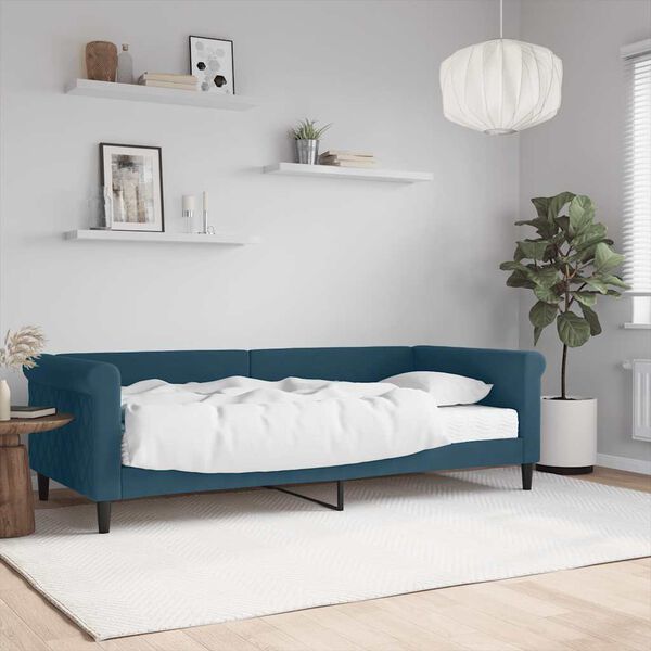 vidaXL Lit de jour avec matelas bleu 90x200 cm velours