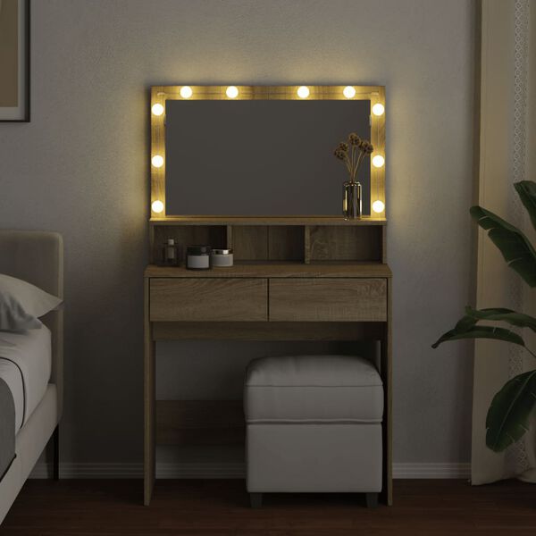 vidaXL Coiffeuse avec LED ch&ecirc;ne sonoma 80x41x134,5 cm