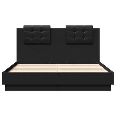 vidaXL Cadre de lit avec tête de lit noir 120x190 cm bois d'ingénierie