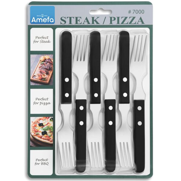 Amefa Ensemble de fourchettes &agrave; steak 6 pcs Argent&eacute; et noir