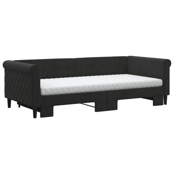 vidaXL Lit de jour avec gigogne et matelas noir 90x200 cm velours