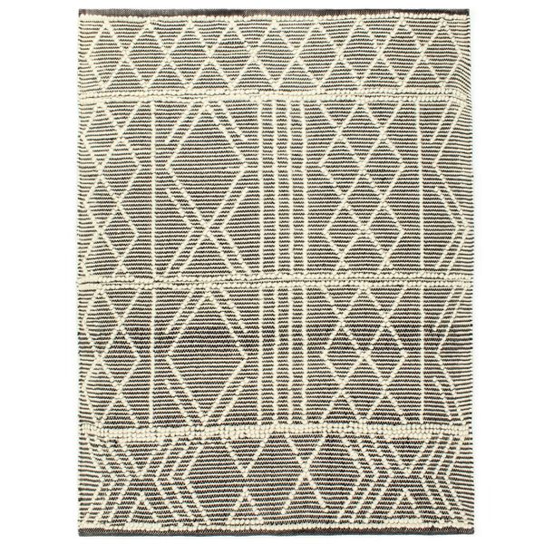 vidaXL Tapis en laine tiss&eacute;e &agrave; la main 140x200 cm Noir/Blanc