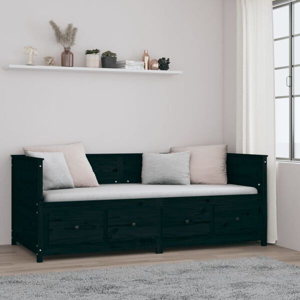 vidaXL Lit de jour sans matelas noir 90x200 cm bois de pin massif