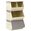 vidaXL Bo&icirc;tes de rangement empilables 4 pcs Tissu Gris et cr&egrave;me