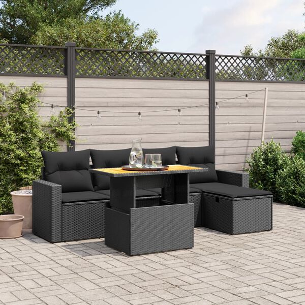 vidaXL Salon de jardin 6 pcs avec coussins noir r&eacute;sine tress&eacute;e