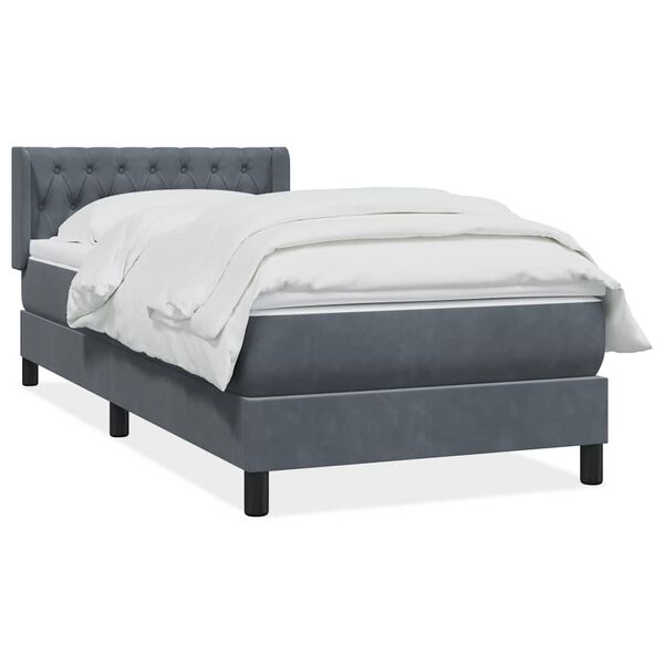 vidaXL Sommier &agrave; lattes de lit et matelas gris fonc&eacute; 90x220 cm velours