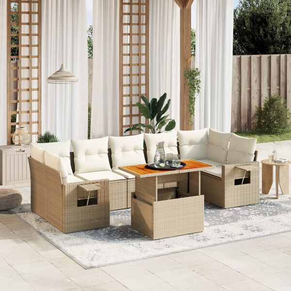 vidaXL Salon de jardin avec coussins 8 pcs beige r&eacute;sine tress&eacute;e