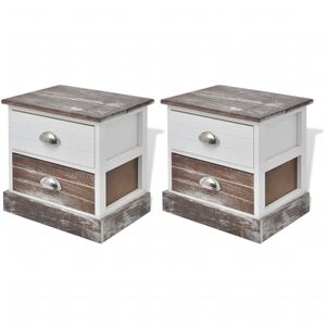 vidaXL Table de chevet 2 pcs Marron et Blanc