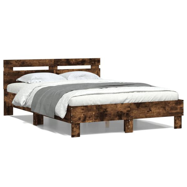 vidaXL Cadre de lit sans matelas ch&ecirc;ne fum&eacute; 135x190 cm