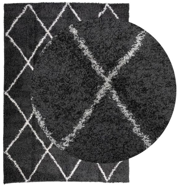 vidaXL Tapis shaggy &agrave; poils longs moderne noir et cr&egrave;me 140x200 cm