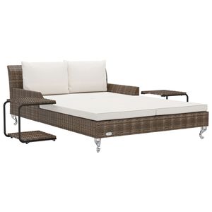 vidaXL Chaise longue &agrave; 2 places avec coussins R&eacute;sine tress&eacute;e Marron