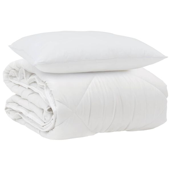 vidaXL Duvet toutes saisons avec oreiller 2 pcs Blanc Microfibre