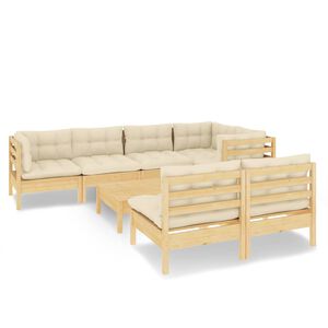 vidaXL Salon de jardin 8 pcs avec coussins cr&egrave;me Bois de pin massif