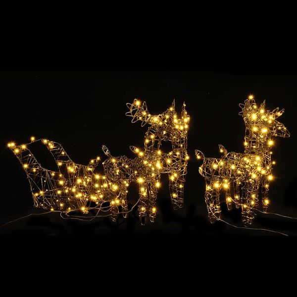 vidaXL D&eacute;coration de No&euml;l rennes et tra&icirc;neaux 240LED blanc chaud rotin