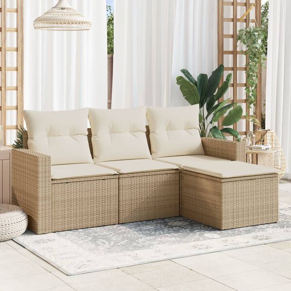 vidaXL Salon de jardin avec coussins 4 pcs beige r&eacute;sine tress&eacute;e