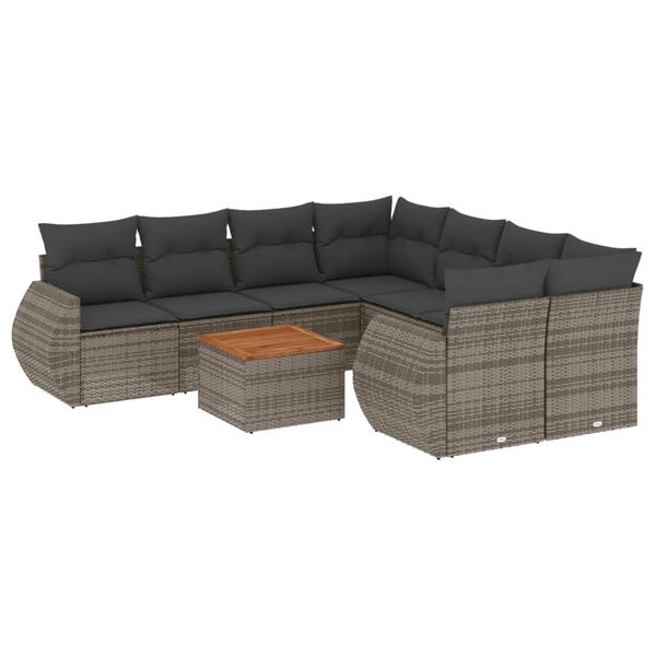 vidaXL Salon de jardin 9 pcs avec coussins gris résine tressée