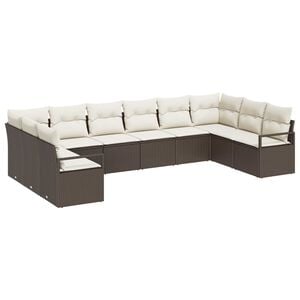 vidaXL Ensemble de canap&eacute; de jardin 10 pcs Marron et blanc polyrotin