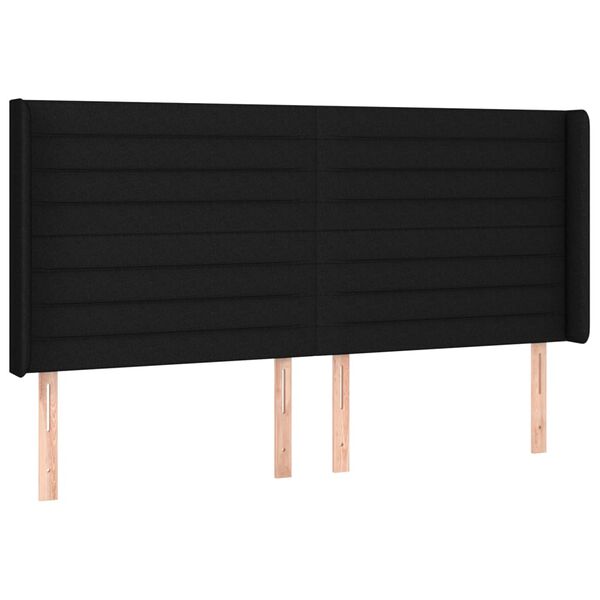 vidaXL T&ecirc;te de lit avec oreilles Noir 203x16x118/128 cm Tissu