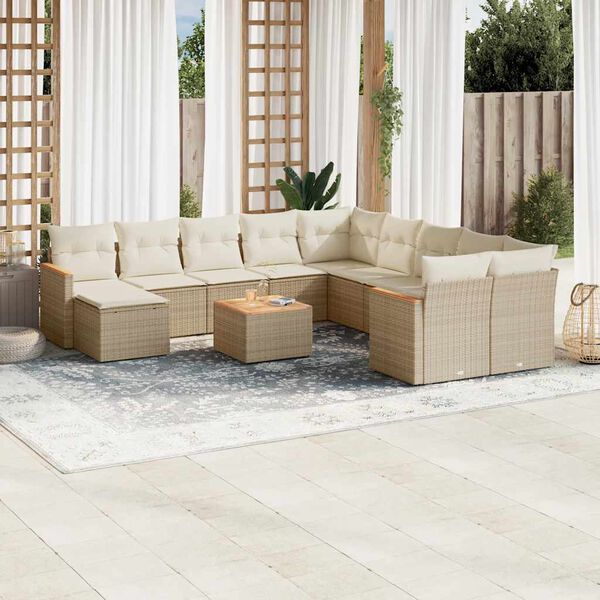 vidaXL Salon de jardin avec coussins 12 pcs beige r&eacute;sine tress&eacute;e