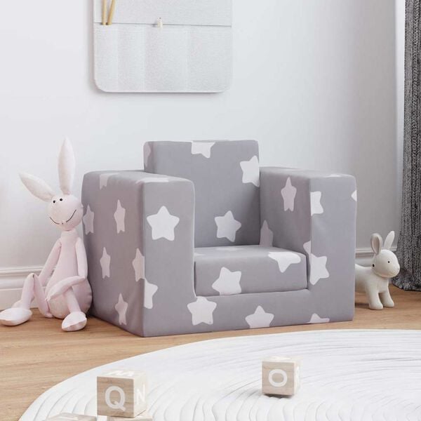 vidaXL Canap&eacute;-lit pour enfants Gris clair avec &eacute;toiles Peluche douce