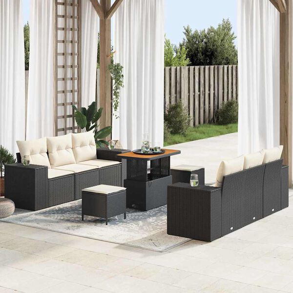 vidaXL Ensemble de canap&eacute; de jardin 9 pcs Noir et Cr&egrave;me Poly Rattan