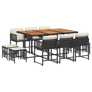 vidaXL Ensemble &agrave; manger de jardin 11 pcs coussins noir r&eacute;sine tress&eacute;e