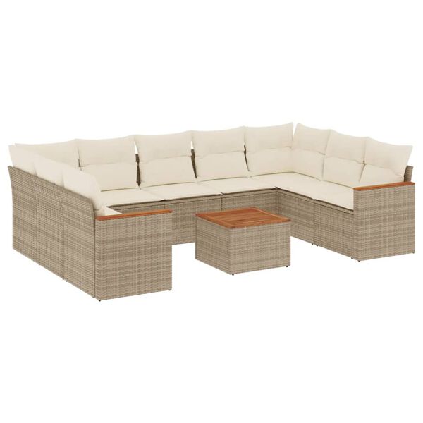 vidaXL Salon de jardin avec coussins 10 pcs beige r&eacute;sine tress&eacute;e