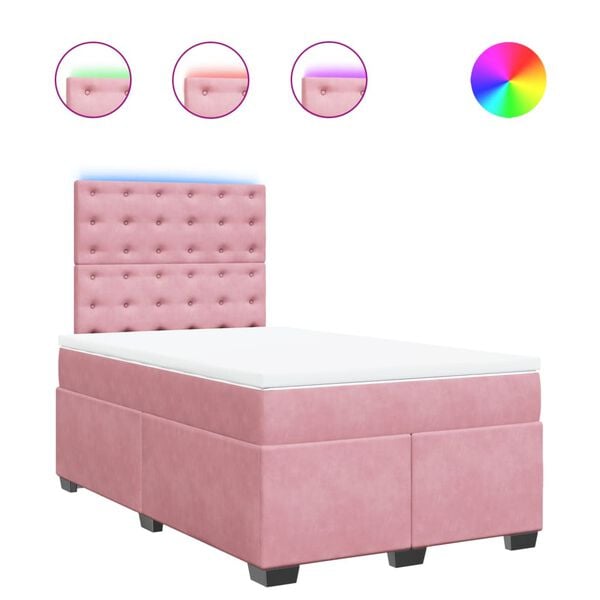 vidaXL Sommier &agrave; lattes de lit avec matelas rose 120x190 cm velours