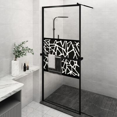 vidaXL Paroi de douche avec étagère Noir 90x195 cm Verre ESG&Aluminium