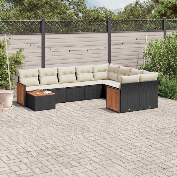 vidaXL Salon de jardin 10 pcs avec coussins noir r&eacute;sine tress&eacute;e