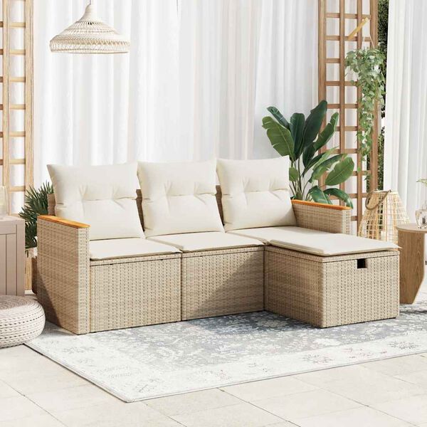 vidaXL Salon de jardin avec coussins 4 pcs beige r&eacute;sine tress&eacute;e