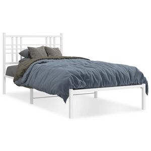 vidaXL Cadre de lit m&eacute;tal sans matelas et t&ecirc;te de lit blanc 107x203 cm
