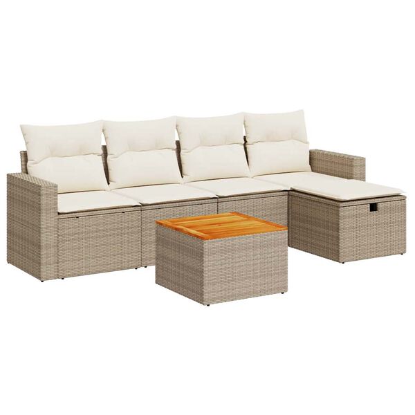 vidaXL Salon de jardin avec coussins 6 pcs beige r&eacute;sine tress&eacute;e