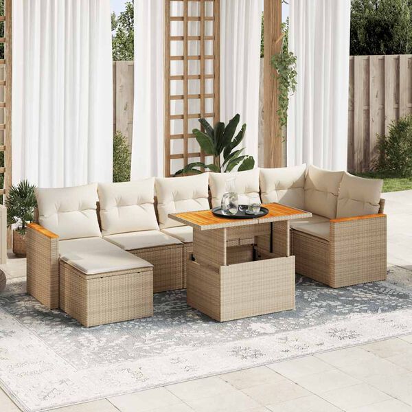 vidaXL Salon de jardin avec coussins 8 pcs beige r&eacute;sine tress&eacute;e acacia