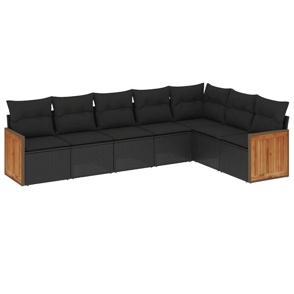 vidaXL Salon de jardin 7 pcs avec coussins noir r&eacute;sine tress&eacute;e