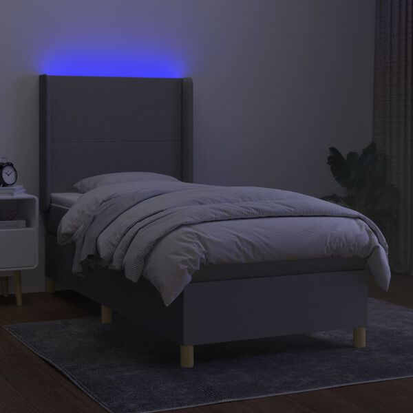 vidaXL Sommier &agrave; lattes de lit matelas LED Gris clair 90x200cm Tissu