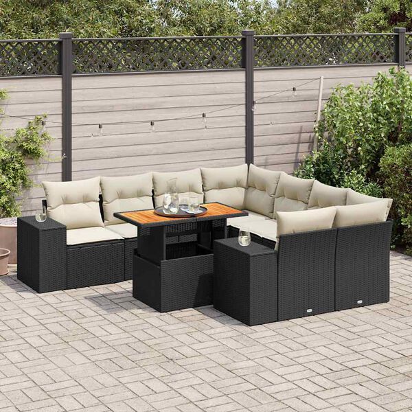 vidaXL Salon de jardin 9 pcs avec coussins noir r&eacute;sine tress&eacute;e