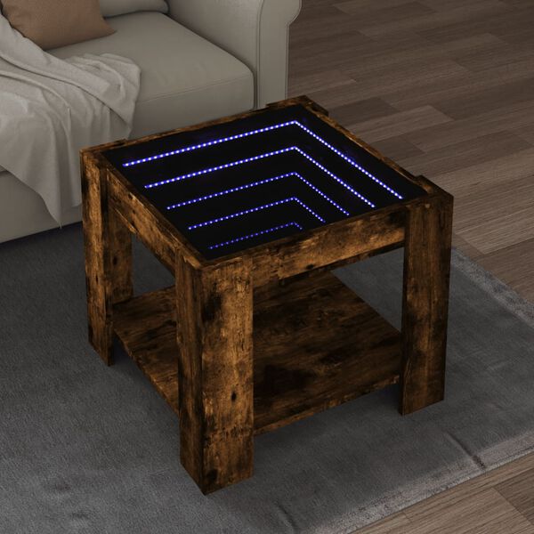 vidaXL Table basse avec LED chêne fumé 53x53x45 cm bois d'ingénierie