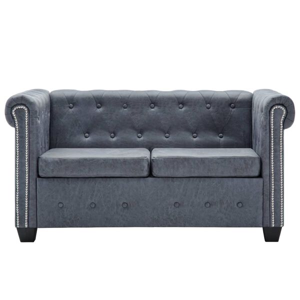 vidaXL Ensemble de canap&eacute;s Chesterfield Faux cuir Su&egrave;de Gris