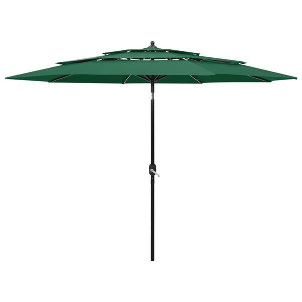 vidaXL Parasol de jardin à 3 niveaux avec mât en aluminium vert 3 m