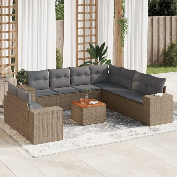 vidaXL Salon de jardin avec coussins 10 pcs beige r&eacute;sine tress&eacute;e