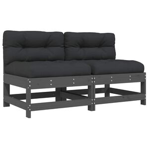 vidaXL Canap&eacute;s centraux avec coussins 2 pcs gris bois de pin massif