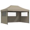 vidaXL Tente de r&eacute;ception pliable escamotable 3 parois lat&eacute;rales taupe