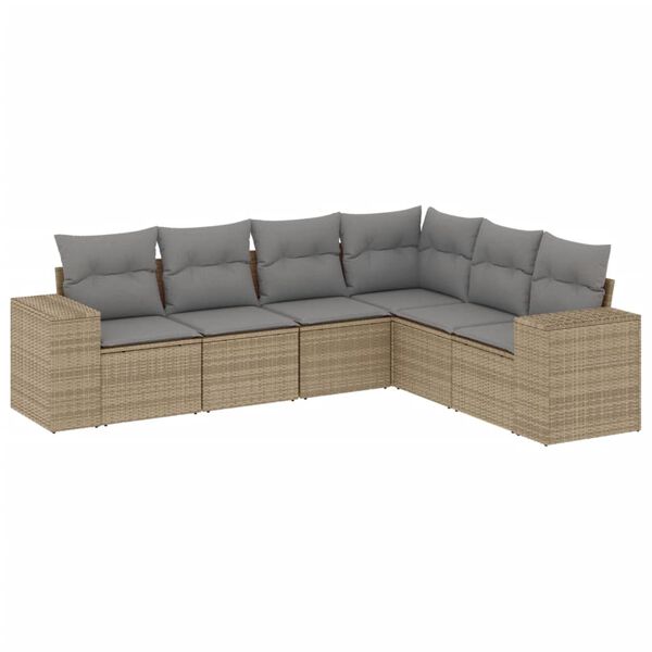 vidaXL Salon de jardin avec coussins 6 pcs beige r&eacute;sine tress&eacute;e