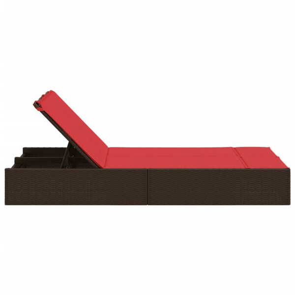 vidaXL Chaise longue double avec coussins marron résine tressée