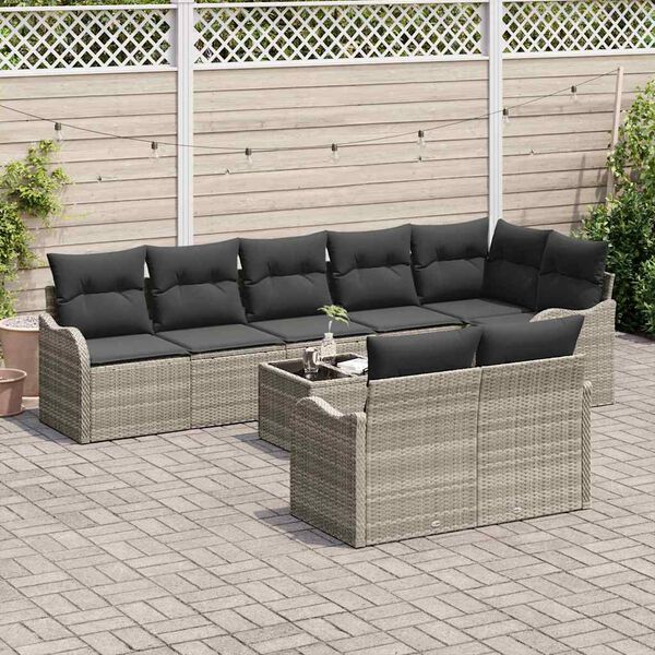 vidaXL Ensemble de canap&eacute; de jardin 9 pcs Gris clair polyrotin