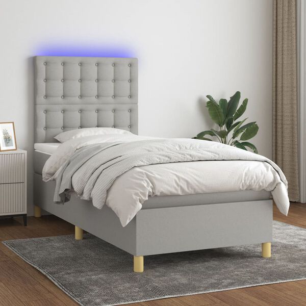 vidaXL Sommier &agrave; lattes de lit matelas et LED Gris clair 100x200 cm