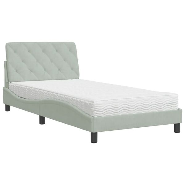 vidaXL Lit avec matelas gris clair 100x200 cm velours