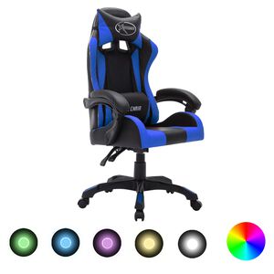 vidaXL Fauteuil de jeux vid&eacute;o avec LED RVB Bleu et noir Similicuir