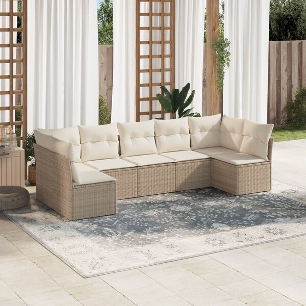 vidaXL Salon de jardin avec coussins 7 pcs beige r&eacute;sine tress&eacute;e